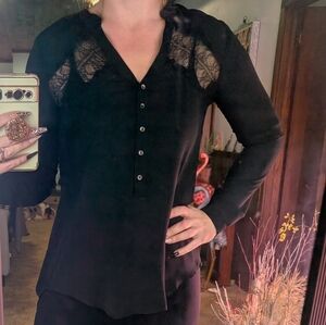 Elegant Black RW&Co Blouse With Lace Accents